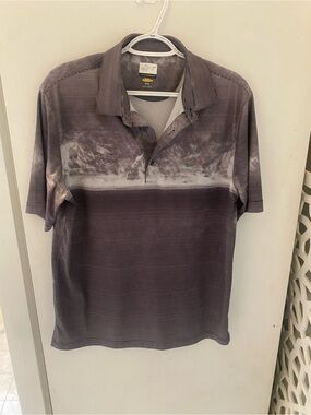 Greg Norman Collection Gray Striped Polo with Subtle Pattern